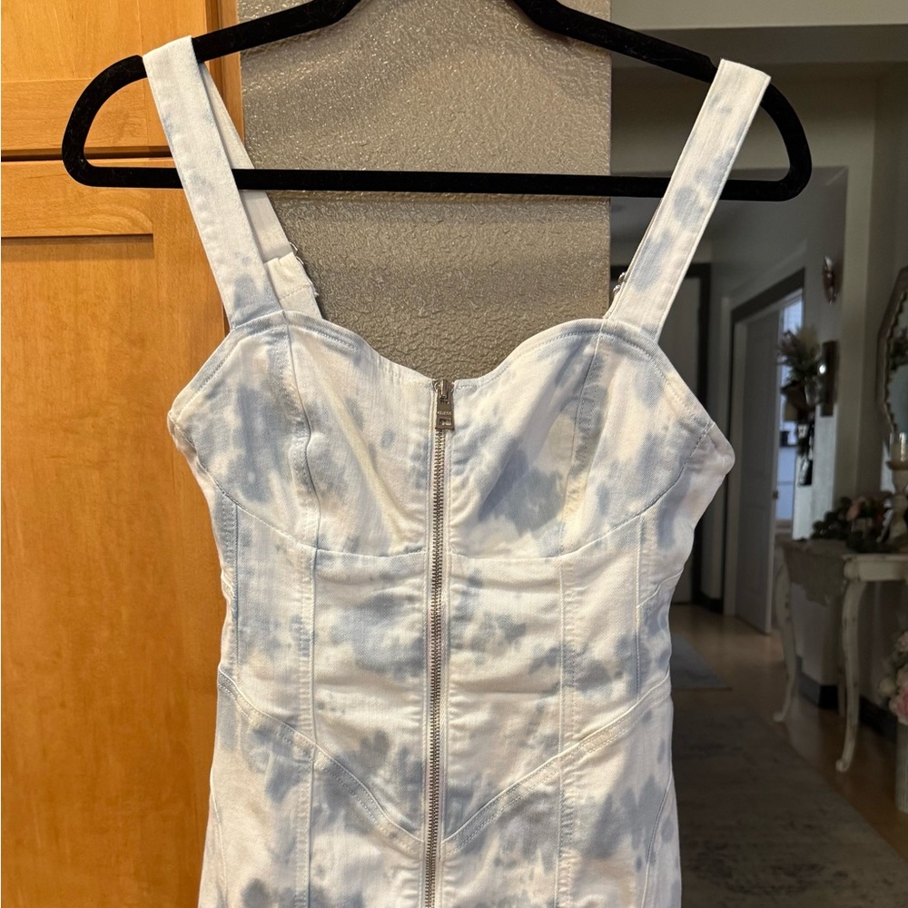 GUESS Zip-Front Tie-Dye Denim Mini Dress – Size Small